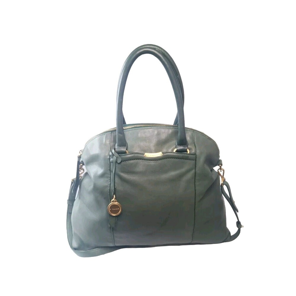 Tahari Dome Satchel Green Leather Handbag Retail $328